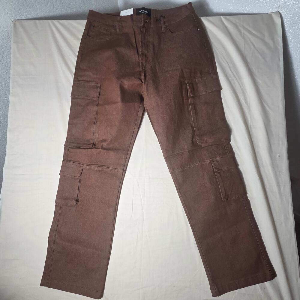 Victorious Mens Baggy Fit Cargo Colored Denim Jeans Brown 34x32 NWT Y2K DL1490